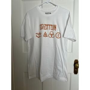 NEW Led Zeppelin Zoso Logo Band Letters White T Shirt Unisex L Concert Graphic